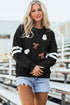 Sequined Ghost Bow Graphic Varsity Striped Sleeve Sweatshirt