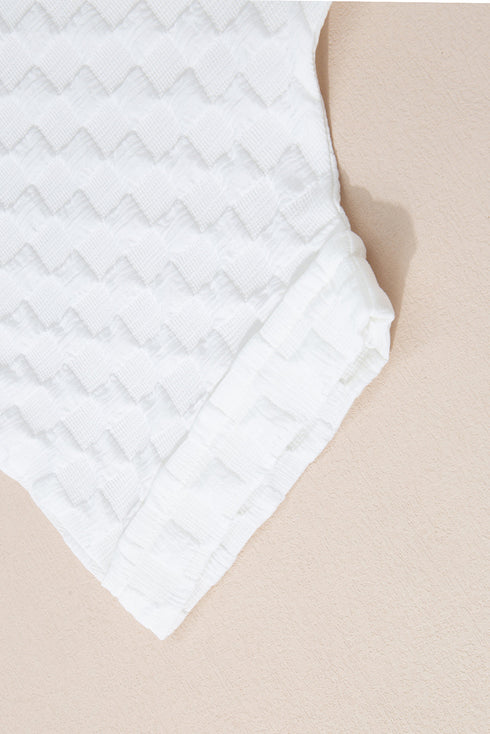 Exclusive Textured Split Neck Drawstring Matching Short Set