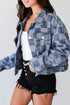 Checkered Print Patchwork Button Up Denim Jacket