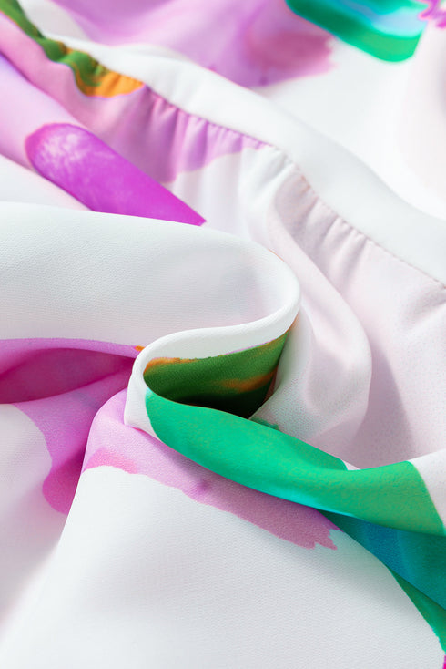 Abstract Brushstroke Square Neck Tiered Midi Dress