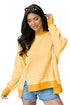 Striped Waffle Knit Split Hem Textured Long Sleeve Top