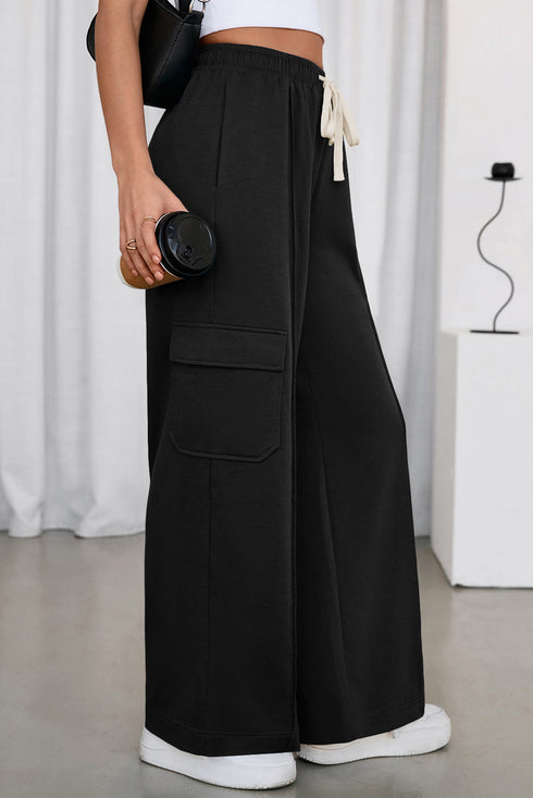 Drawstring Elastic Waist Cargo Patch Pocket Pants