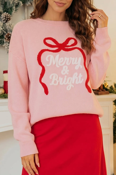 Drop Shoulder Round Neck Towel Embroidery Slogan Pullover Sweater