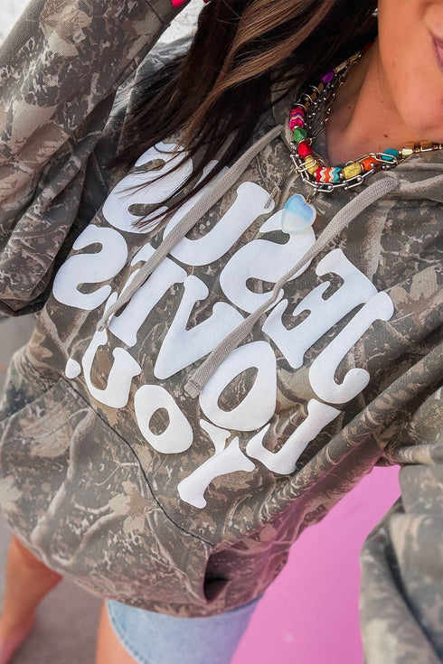 Retro Camouflage Jesus Loves You Print Relaxed Hoodie