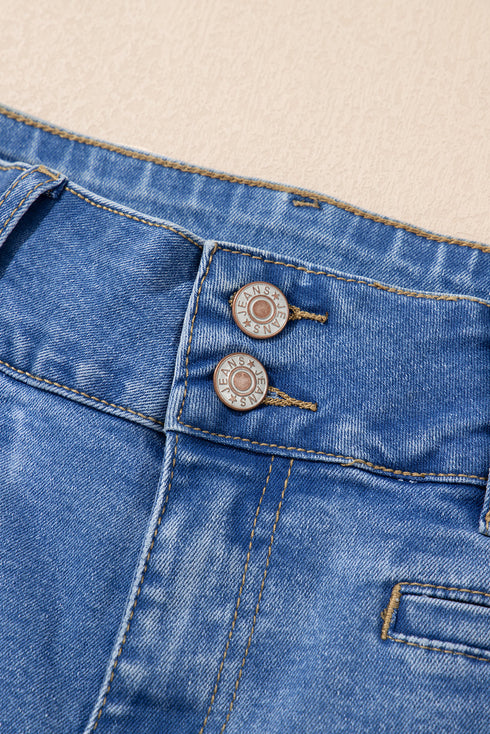 Casual Double Button High Rise Straight Leg Jeans