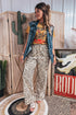 Western Print Zebra Pattern Elastic Waist Pocket Full Length Pants