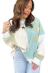 Corded Plaid Applique Patchwork Round Neck Long Sleeve Top