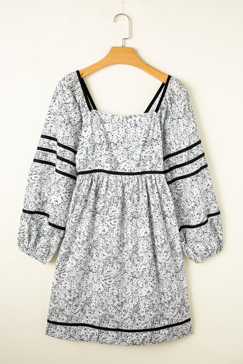 The Isabella Floral Print Open Back Balloon Sleeve Square Neck Mini Ensemble