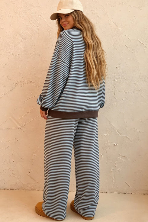 Striped Drop Shoulder Loose Top Pant Set