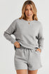 Textured Long Sleeve Top And Drawstring Lounge Short Sets