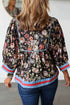 Floral Tie V Neck Bracelet Sleeve Cotton Blouse