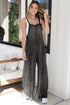 Washed Frayed Exposed Seam Wide Leg Denim Overall Jumpsuit
