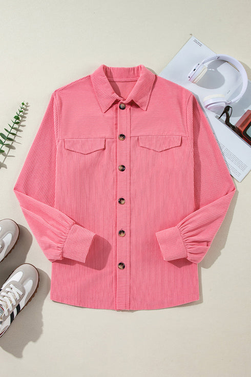 Casual Corduroy Flap Detail Button Up Split Jackets