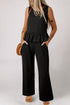 Textured Ribbed Ruffle Tank Top Wide Leg Pant Set