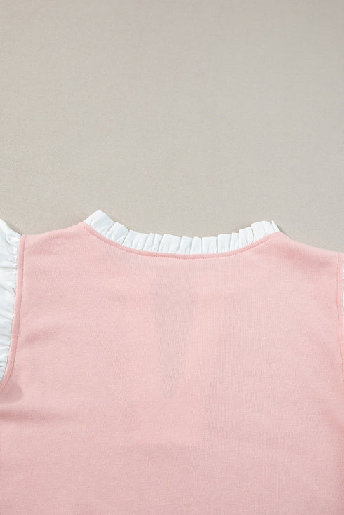 Contrast Trim Ruffled Sleeve Smocked Drawstring Short Set