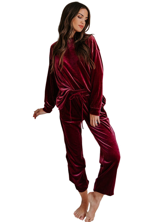 Plush Velvet Long Sleeve Top And Pant Set