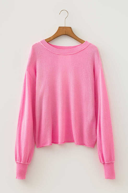 Backless Round Neck Drop Shoulder Long Sleeve Pullover Sweater