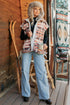 Geometric Print Fleece Metal Button Placket Shift Silhouette Vest