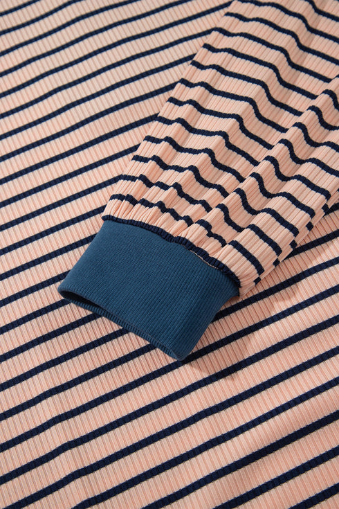 Striped V Neck Long Sleeve Lounge Set