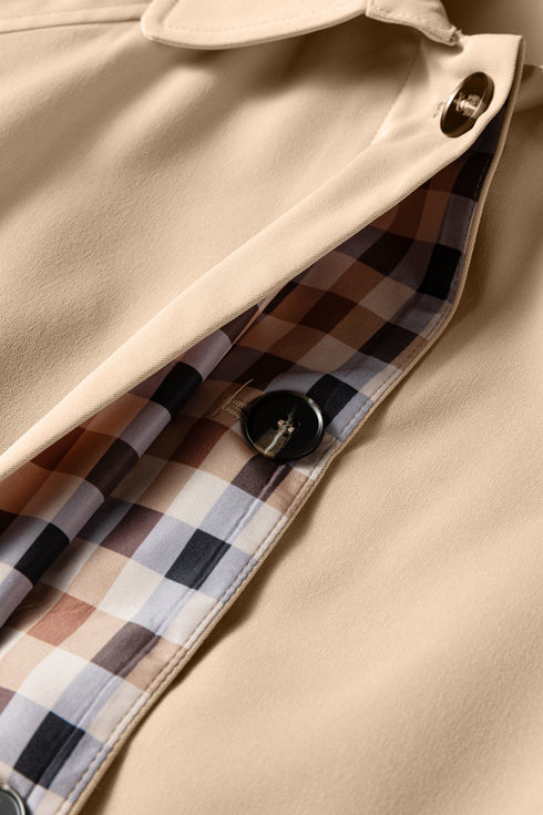 Modern Plaid Liner Patchwork Single Breasted Trench Coat