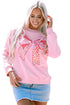 Leopard Print Bow Graphic Crew Neck Pullover Sweatshirt