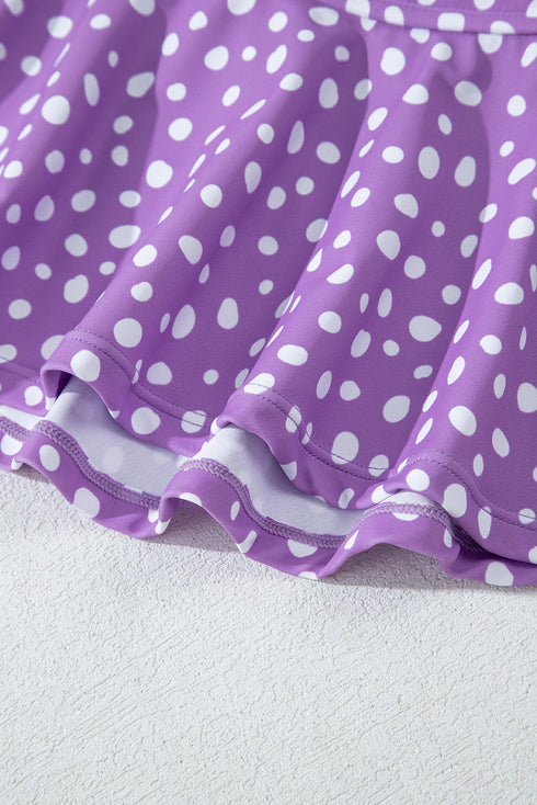 Polka Dot Ruffled Knotted V Neck Tankini Swimwear