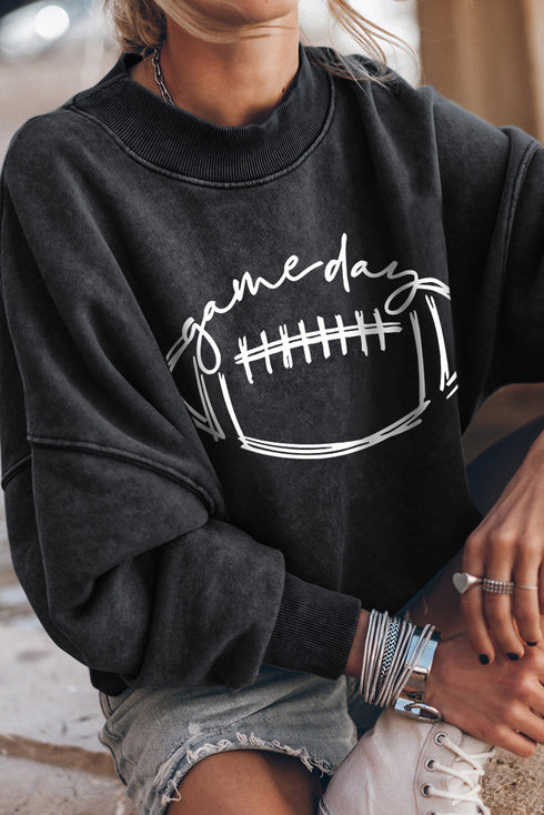 Distressed Finish Football Graphic Oversized Pullover Sweatshirt