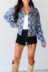 Checkered Print Patchwork Button Up Denim Jacket