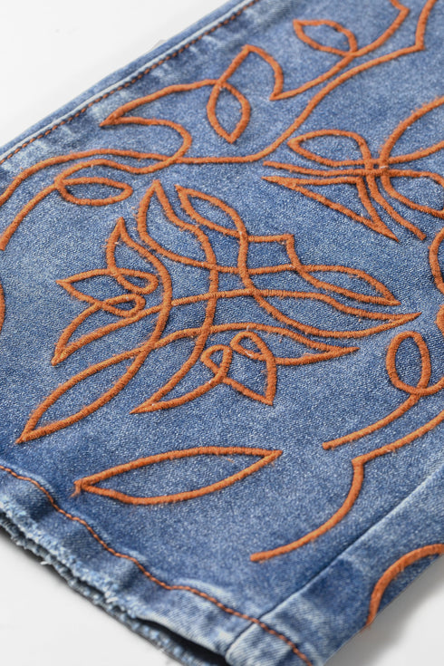 Embroidered Western Flare Leg Detail Jeans