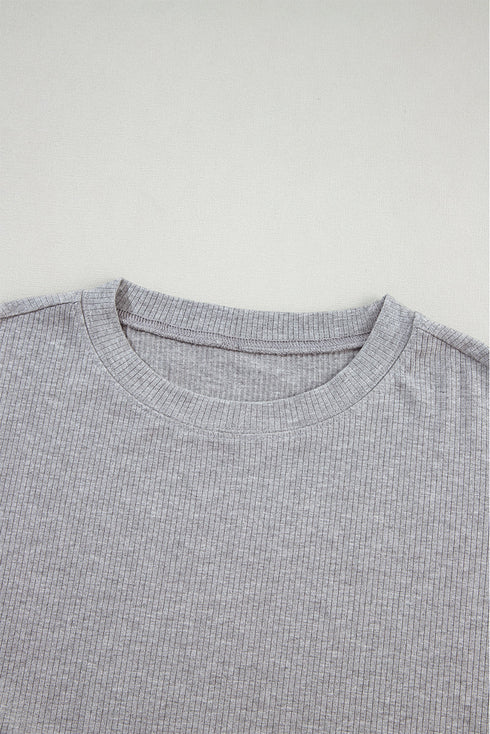 Solid Ribbed Loose Tunic Top And Slim Short Sets