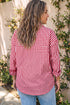 Plaid V Neck Long Sleeve Tunic Loose Fit Blouse