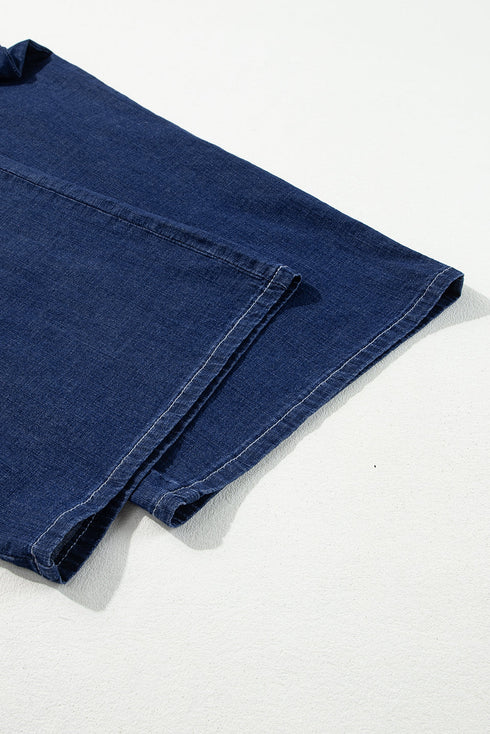 High Waist Wide Leg Drawstring Denim Bottoms