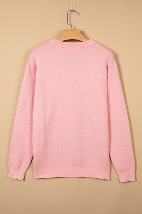 Drop Shoulder Round Neck Towel Embroidery Slogan Pullover Sweater