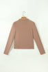 Ribbed High Neck Sheath Silhouette Long Sleeve Top