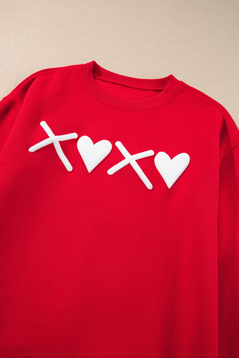 Heart Graphic Crew Neck Pullover Long Sleeve Sweatshirt