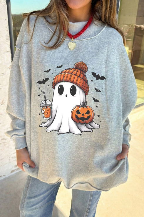 Sequin Pumpkin Face Mock Neck Tunic Sweatshirt