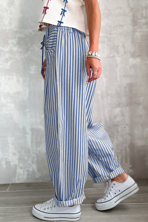 Southern Belle Striped Drawstring Loose Denim Pants