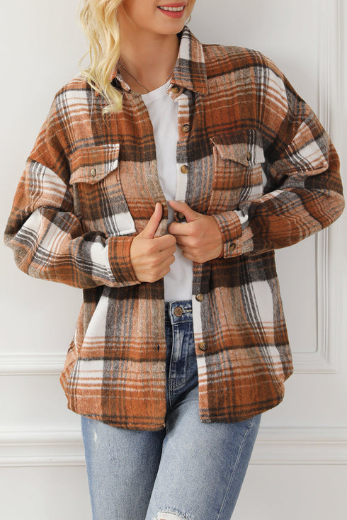 Casual Plaid Print Flap Pocket Button Down Shacket