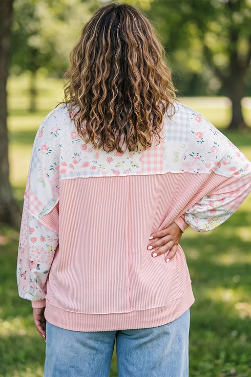 Patchwork Floral Print Long Sleeve Tunic Top