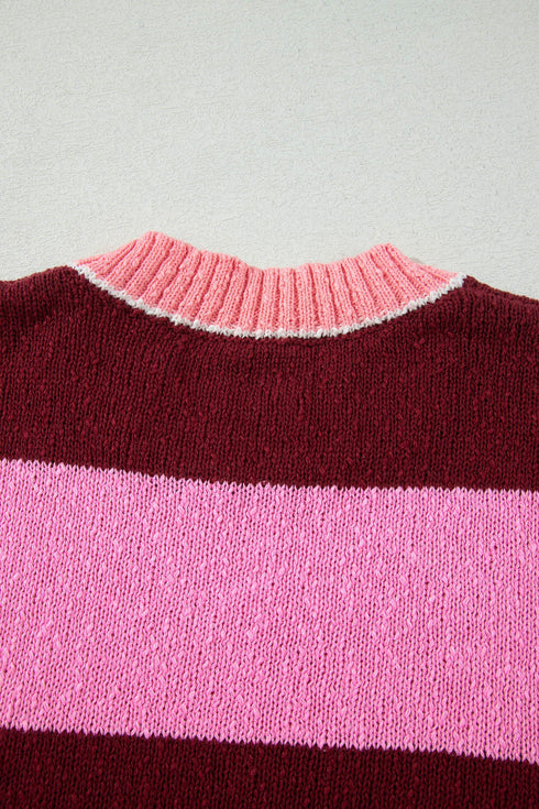 Striped Drop Shoulder Long Sleeve Pullover Knit Sweater