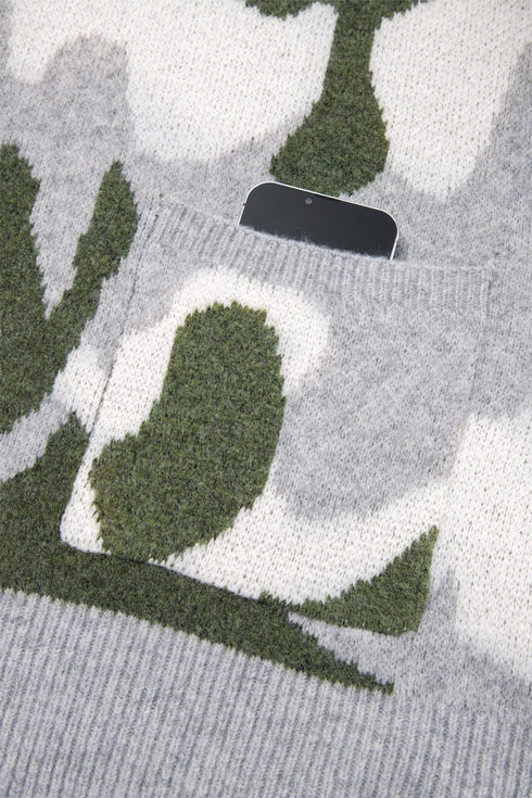 Camouflage Drop Shoulder V Neck Button Front Cardigan