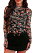 Floral Print Mesh Thumb Hole Long Sleeve Pullover Top