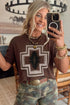 Western Graphic Print Short Sleeve Knit Pullover Sweater