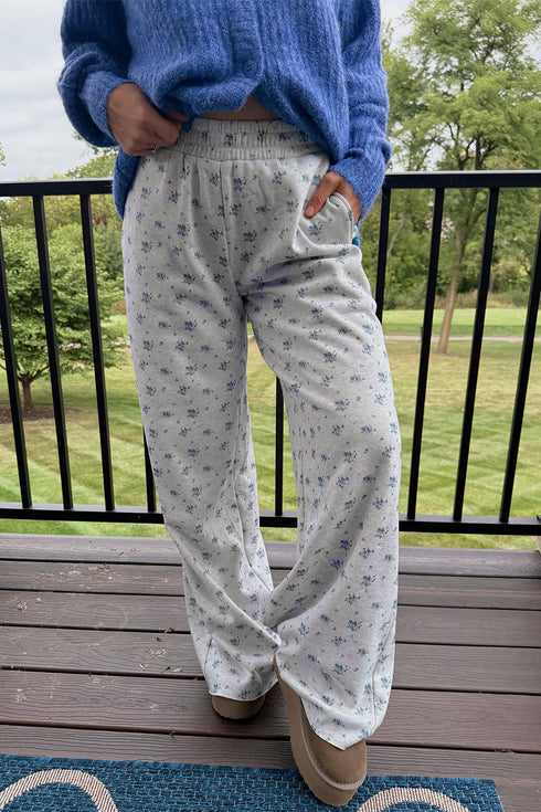 Floral Print Elastic Waist Full Length Regular Pants