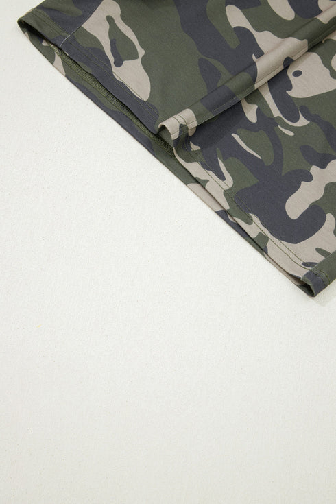 Western Utility Camo Print Tie Waist Pocket Shorts