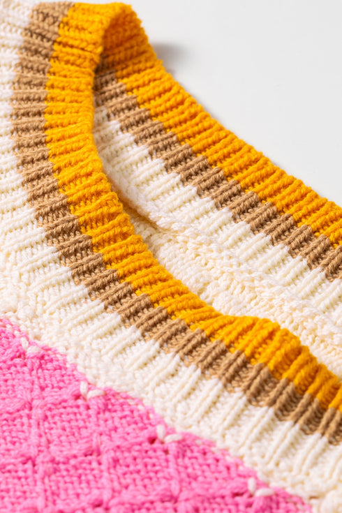 Cotton Striped Pattern Textured Drop Shoulder Sweater