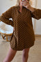 Polka Dot V Neck Long Sleeve Button Shift Mini Dress