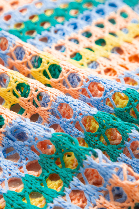 Long Sleeve Striped Open Knit Boho Crochet Top