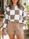 Checkered Long Sleeve Top Shorts Two Piece Loungewear Set