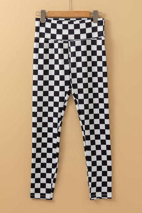 Checkered Print High Waist Stretch Skinny Leggings